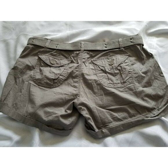 Bongo Shorts Khaki Gray Cuffed Hem Button Pockets Webbed Belt Junior Size 15 - Picture 4 of 11